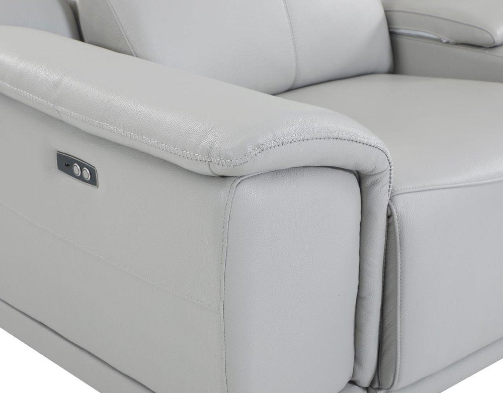 Light Gray Italian Leather Power Reclining U Shaped Five Piece Corner Sectional With Console HomeRoots