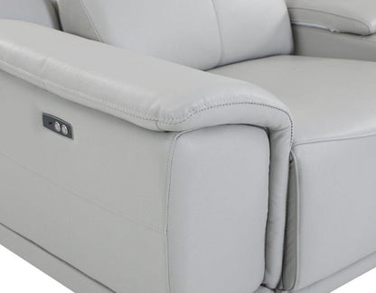 Light Gray Italian Leather Power Reclining U Shaped Five Piece Corner Sectional With Console HomeRoots