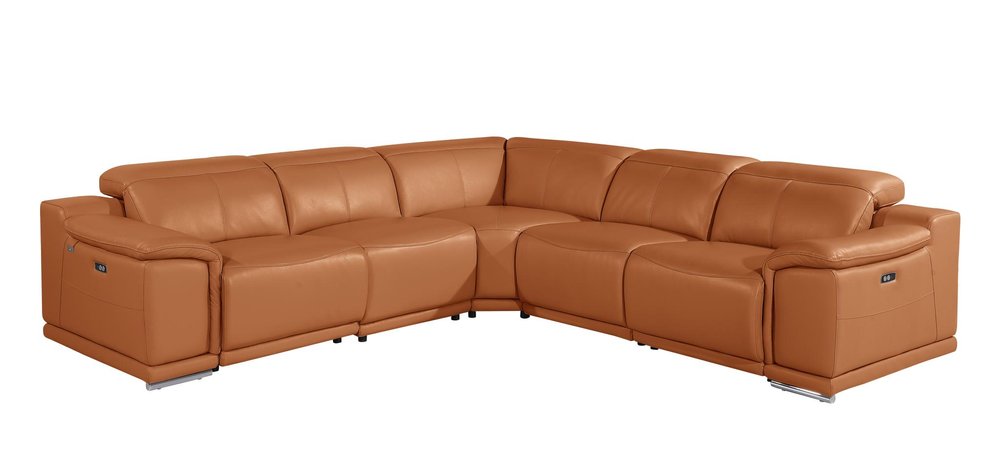 Camel Italian Leather Modular L Shaped Five Piece Corner Sectional HomeRoots