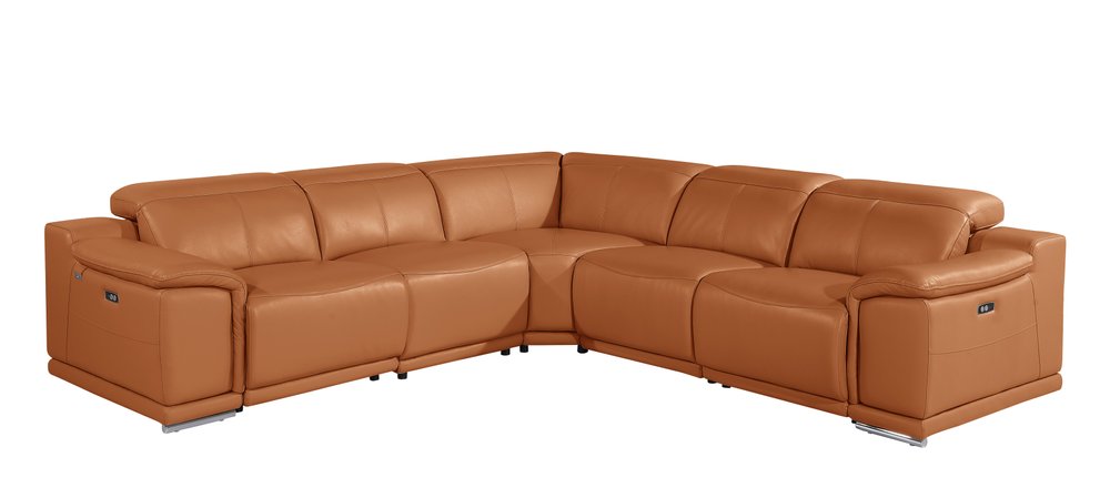 Camel Italian Leather Modular L Shaped Five Piece Corner Sectional HomeRoots