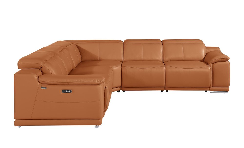 Camel Italian Leather Modular L Shaped Five Piece Corner Sectional HomeRoots