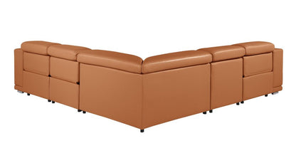 Camel Italian Leather Modular L Shaped Five Piece Corner Sectional HomeRoots