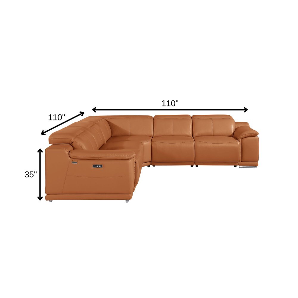 Camel Italian Leather Modular L Shaped Five Piece Corner Sectional HomeRoots