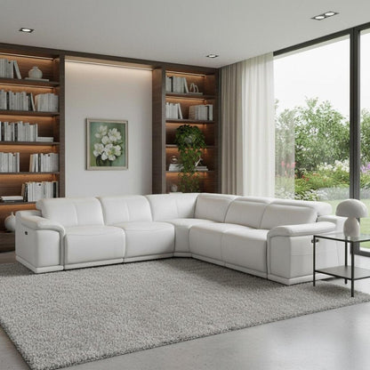 White Italian Leather Power Reclining L Shaped Five Piece Corner Sectional HomeRoots