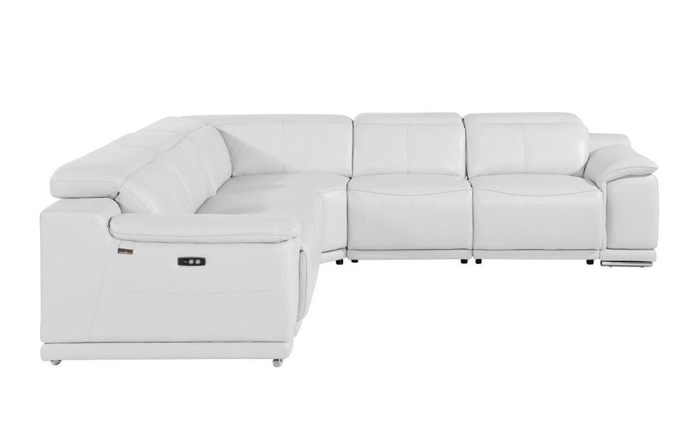 White Italian Leather Power Reclining L Shaped Five Piece Corner Sectional HomeRoots