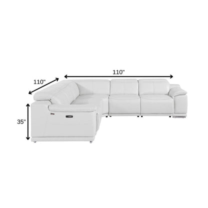 White Italian Leather Power Reclining L Shaped Five Piece Corner Sectional HomeRoots