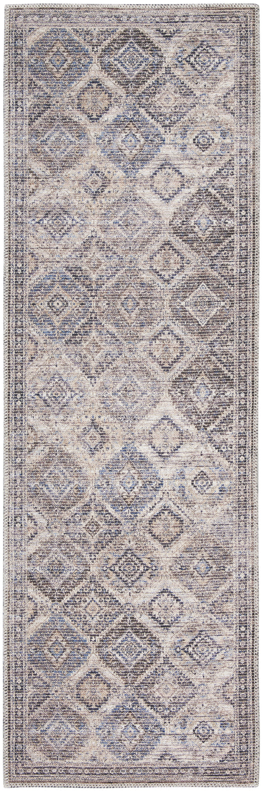 10' Ivory and Tan Floral Power Loom Distressed Washable Runner Rug - 118.11" (L) x 155.12" (W) x 0.31" (H)