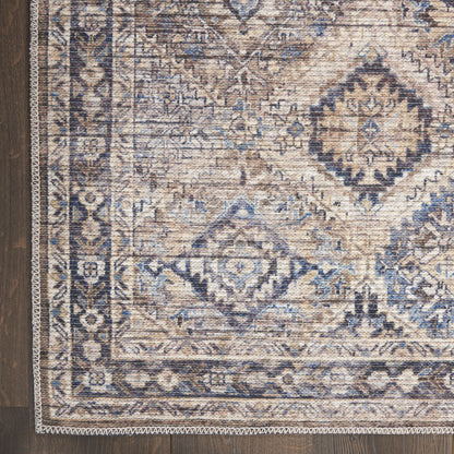 10' Ivory and Tan Floral Power Loom Distressed Washable Runner Rug - 118.11" (L) x 155.12" (W) x 0.31" (H)