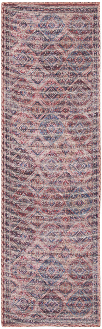 10' Blue and Red Floral Power Loom Distressed Washable Runner Rug - 0.28" (L) x 120.0" (W) x 26.0" (H)