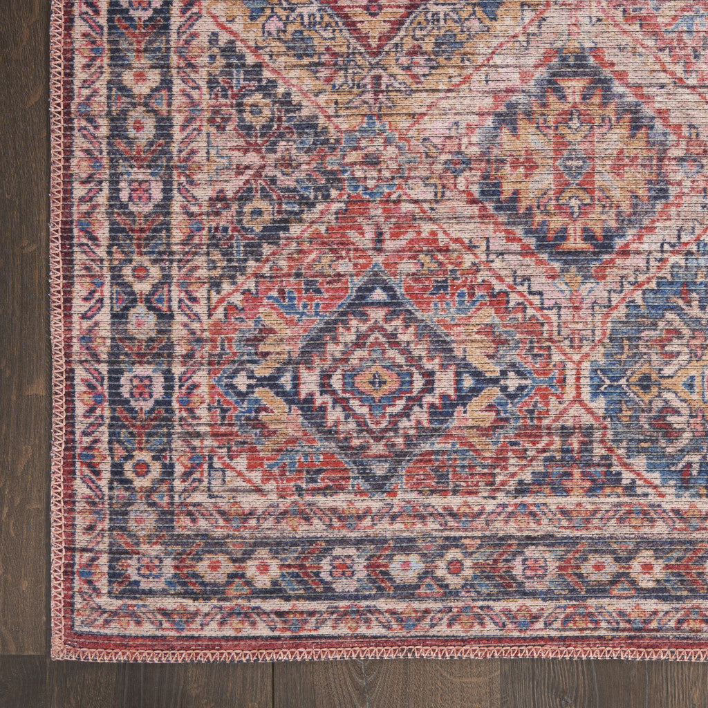 10' Blue and Red Floral Power Loom Distressed Washable Runner Rug - 0.28" (L) x 120.0" (W) x 26.0" (H)