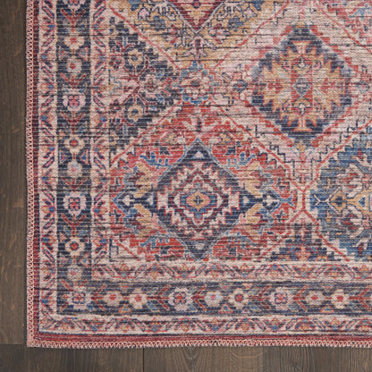 10' Blue and Red Floral Power Loom Distressed Washable Runner Rug - 0.28" (L) x 120.0" (W) x 26.0" (H)