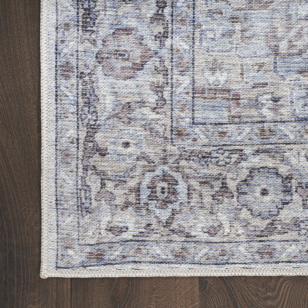 10' Beige and Ivory Floral Power Loom Distressed Washable Runner Rug - 120.0" (L) x 120.0" (W) x 0.43" (H)