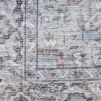 10' Beige and Ivory Floral Power Loom Distressed Washable Runner Rug - 120.0" (L) x 120.0" (W) x 0.43" (H)