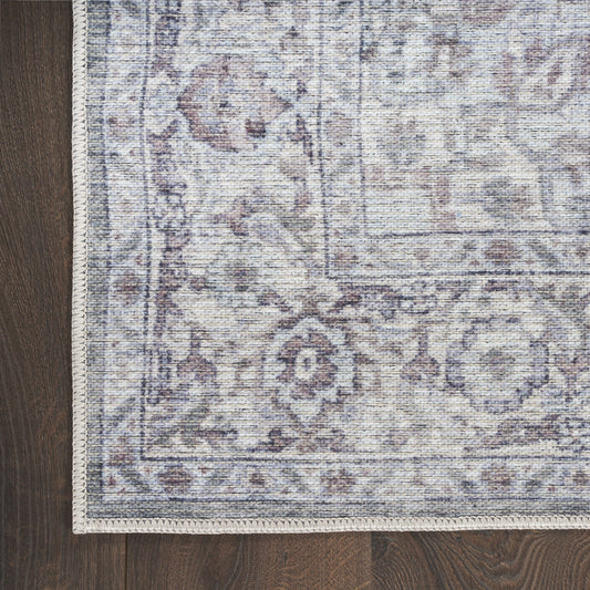 10' Gray and Ivory Floral Power Loom Distressed Washable Runner Rug - 32.0" (L) x 120.0" (W) x 0.6" (H)