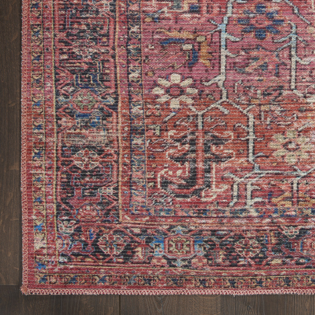 10' Blue and Red Floral Power Loom Distressed Washable Runner Rug - 0.28" (L) x 120.0" (W) x 26.0" (H)