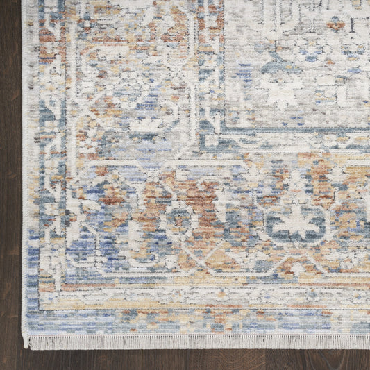 12' Ivory Blue and Orange Oriental Power Loom Distressed Runner Rug - 24.0" (L) x 72.0" (W) x 0.28" (H)