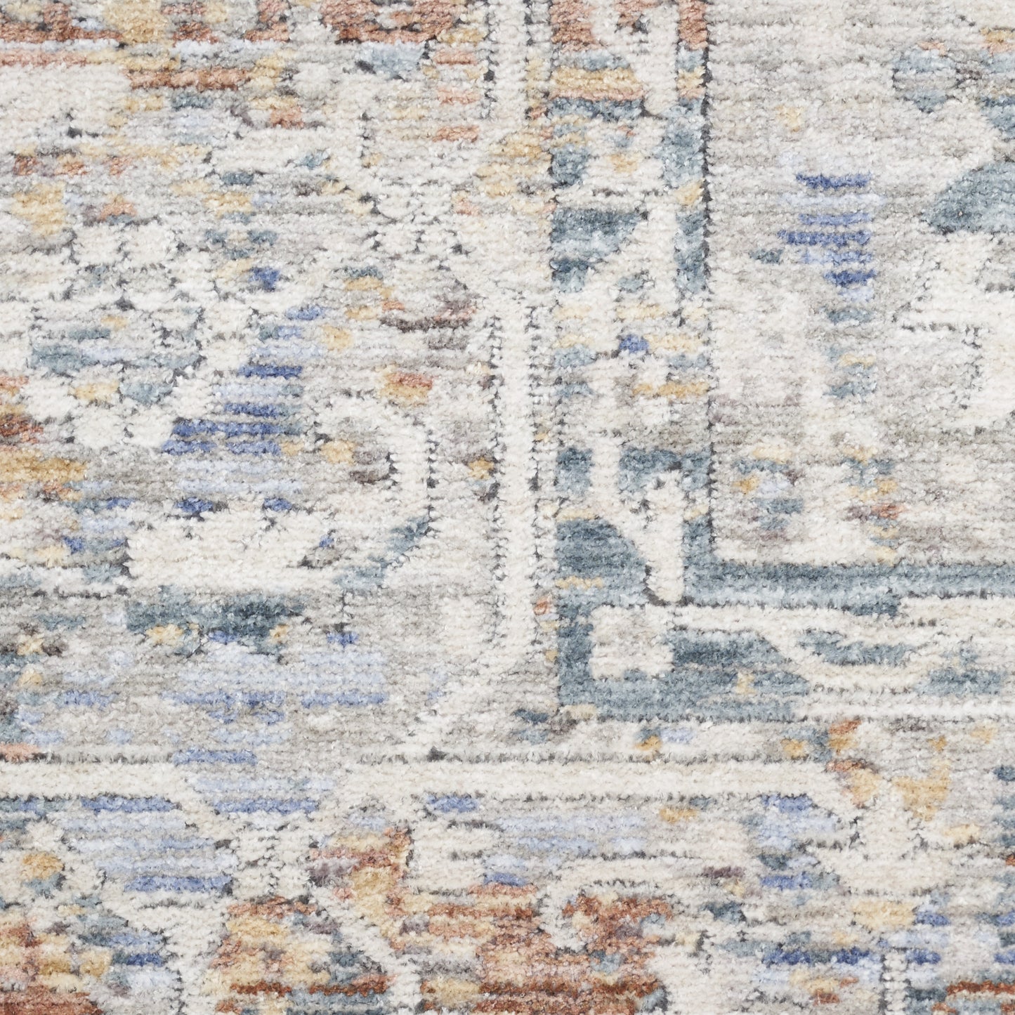 12' Ivory Blue and Orange Oriental Power Loom Distressed Runner Rug - 24.0" (L) x 72.0" (W) x 0.28" (H)