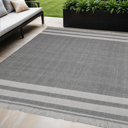 8' X 10' Gray Striped Handmade Indoor Outdoor Area Rug