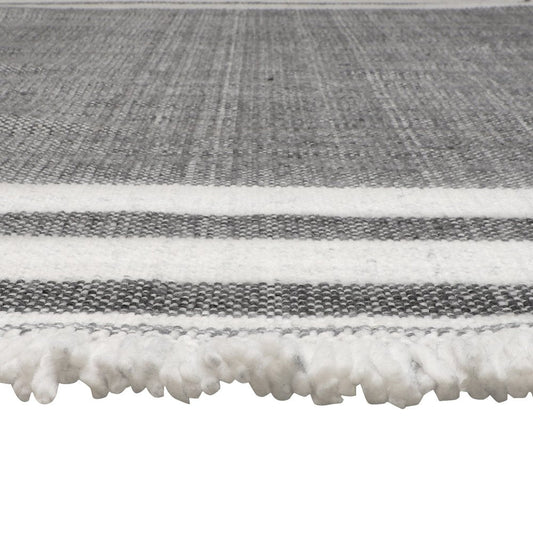 5' X 7' Dark Gray Striped Handmade Indoor Outdoor Area Rug