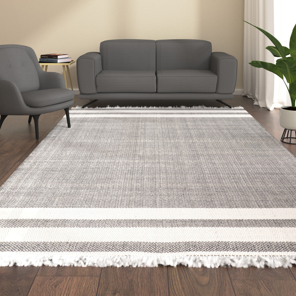 5' x 7' Gray Striped Handmade Stain Resistant Non Skid Indoor Outdoor Area Rug