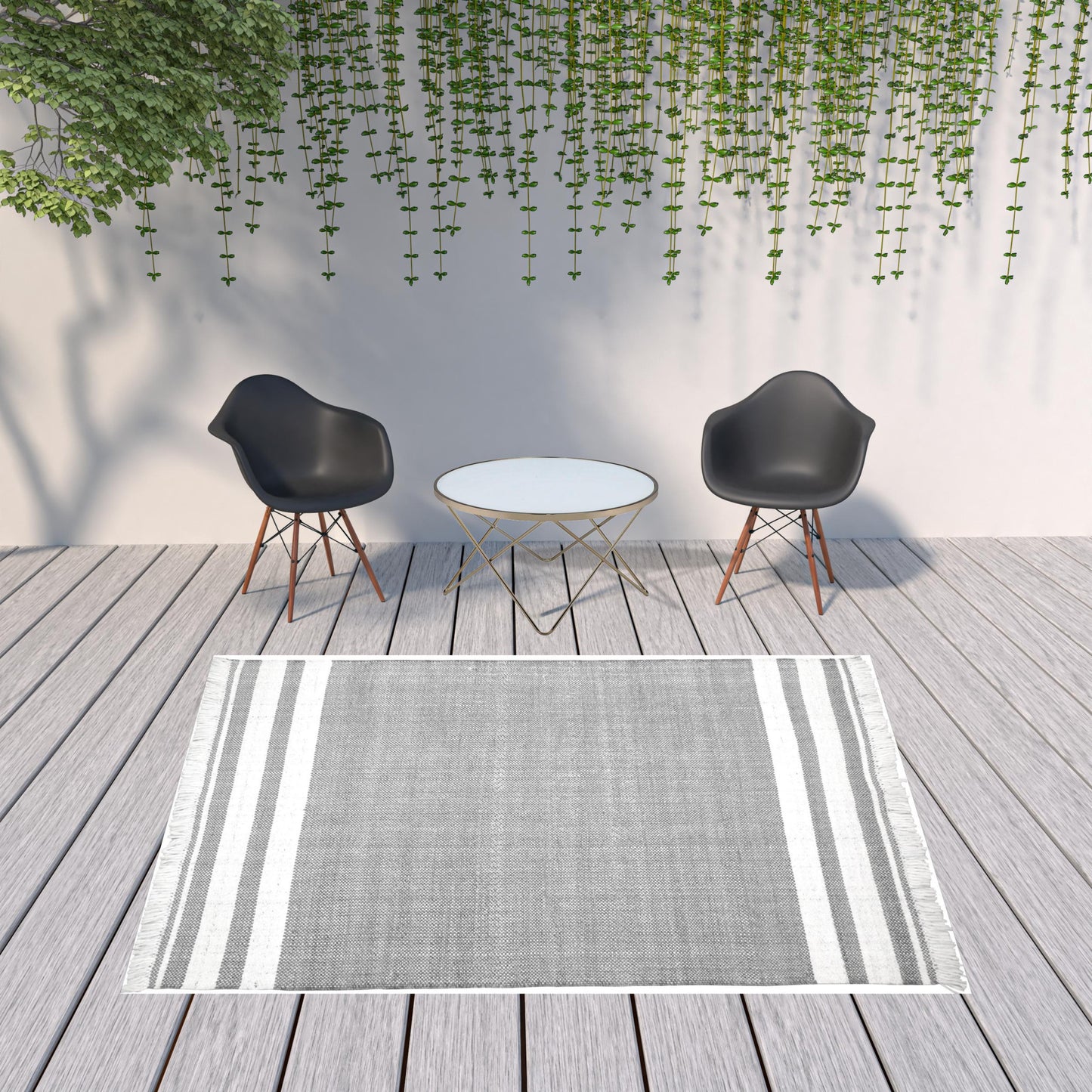 5' x 7' Gray Striped Handmade Stain Resistant Non Skid Indoor Outdoor Area Rug