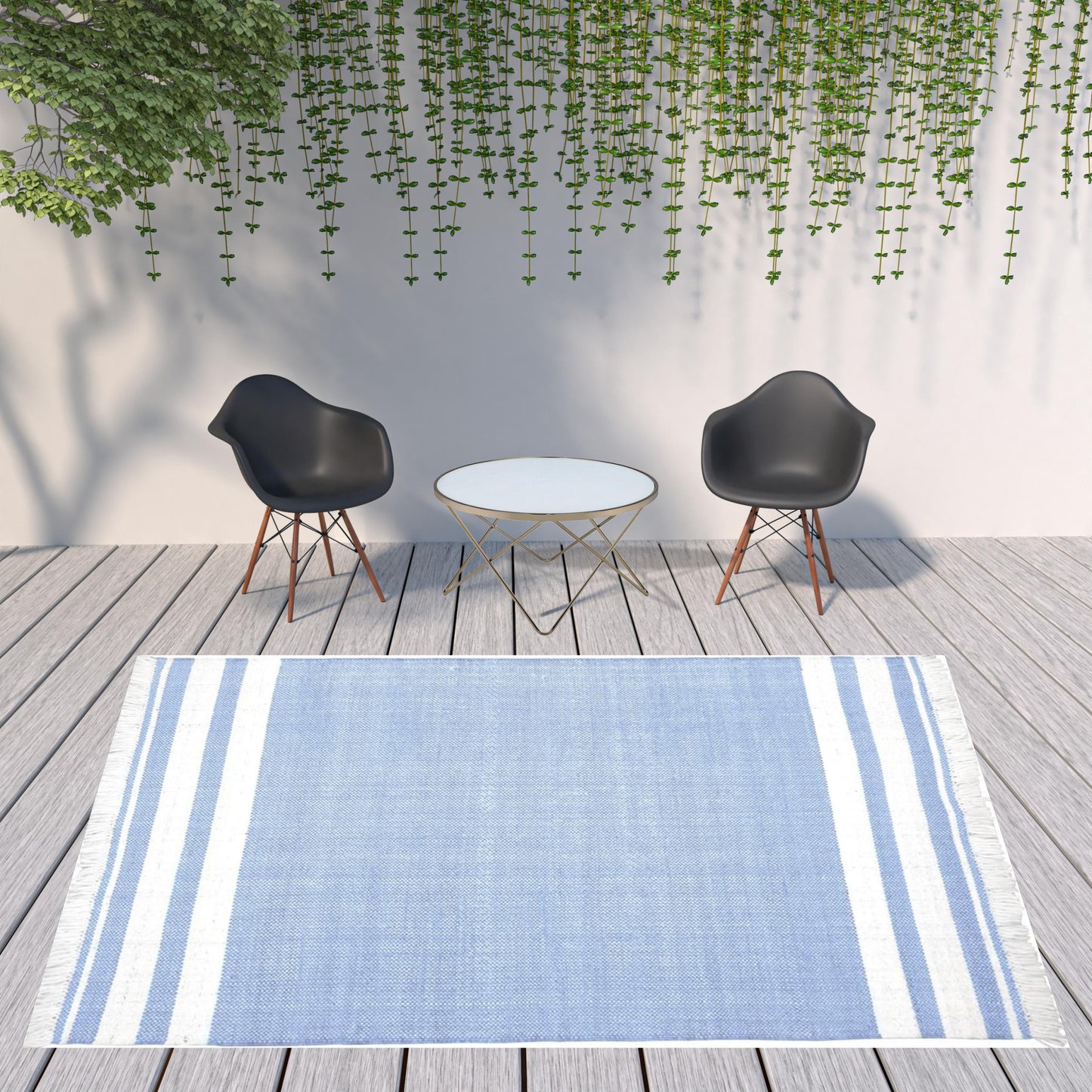 5' x 7' Gray Striped Handmade Stain Resistant Non Skid Indoor Outdoor Area Rug