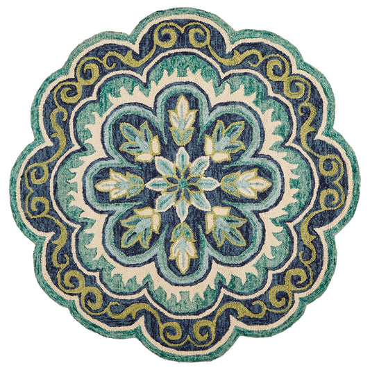 5' X 5' Green Round Wool Floral Hand Tufted Area Rug - 60.0" (H) x 60.0" (W) x 0.5" (D)