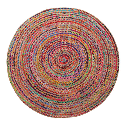 5' X 5' Tan Round Geometric Hand Braided Area Rug - 60.0" (H) x 60.0" (W) x 1.0" (D)