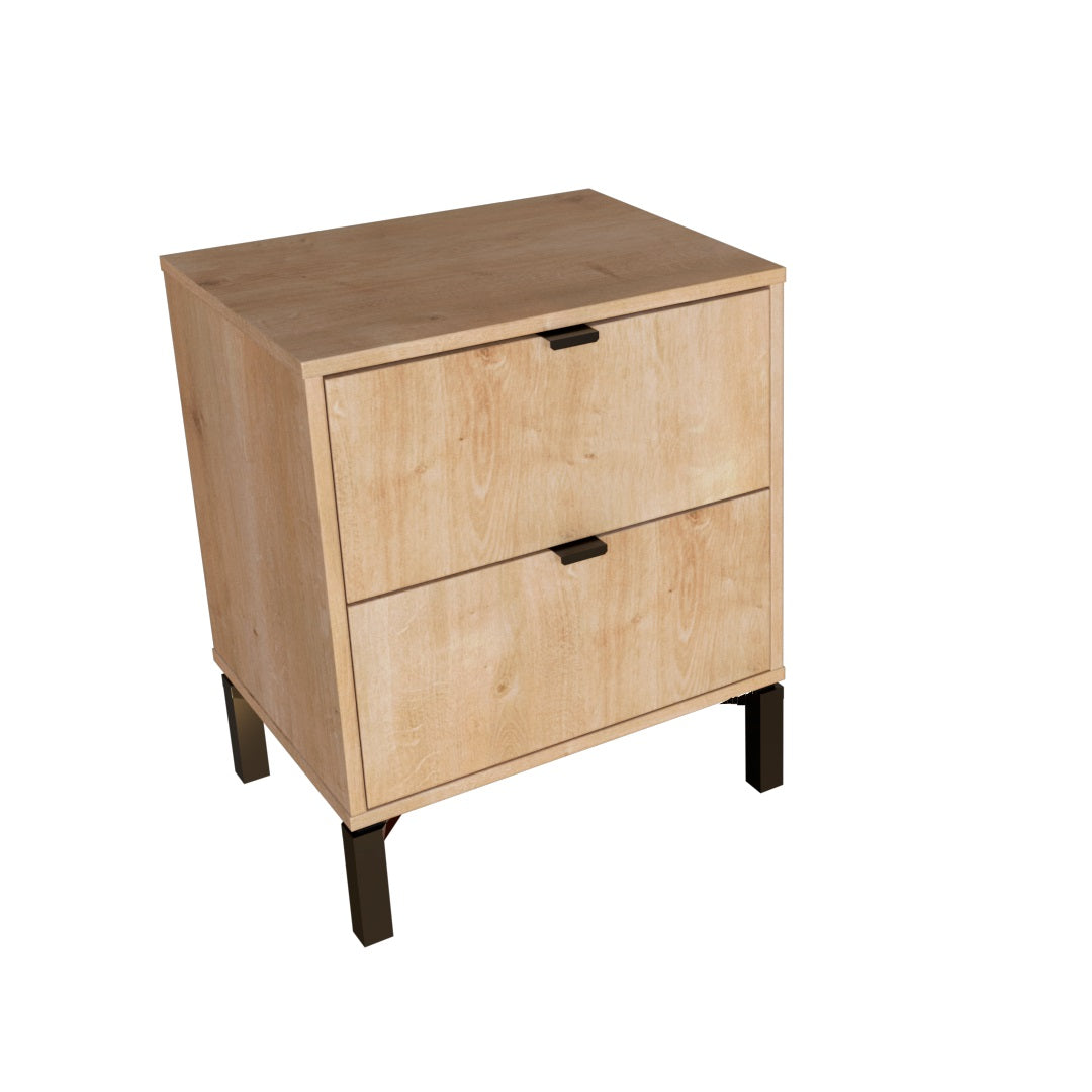 24" Oak Two Drawer Faux Wood Nightstand