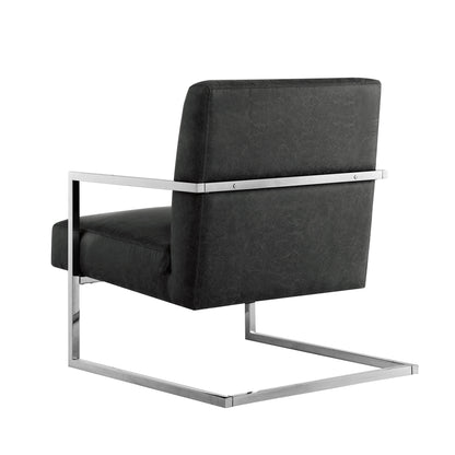 27" Charcoal And Silver Faux leather Arm Chair