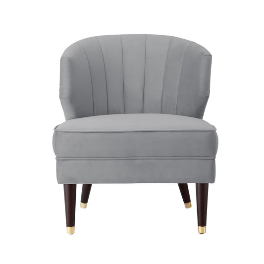 27" Navy Blue and Gold Velvet Tufted Wingback Chair
