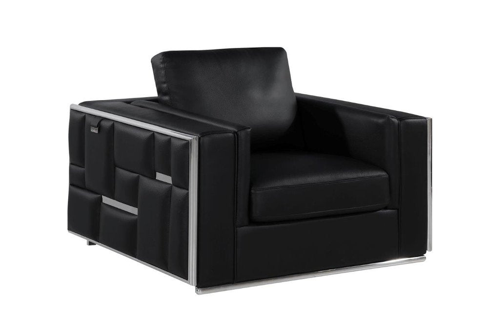 47" Black And Silver Top Grain Leather Club Chair HomeRoots