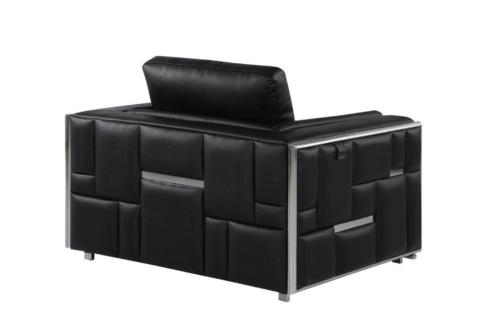 47" Black And Silver Top Grain Leather Club Chair HomeRoots