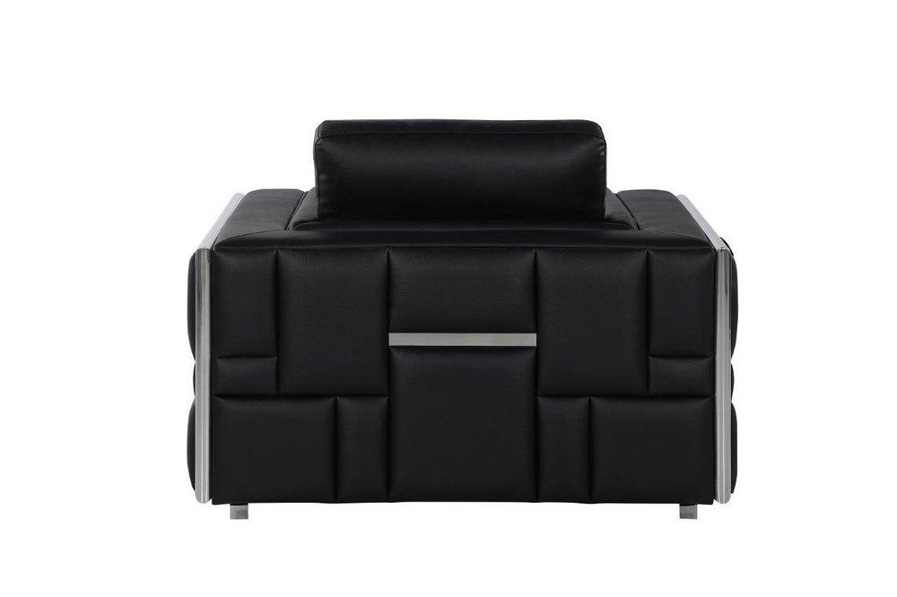 47" Black And Silver Top Grain Leather Club Chair HomeRoots