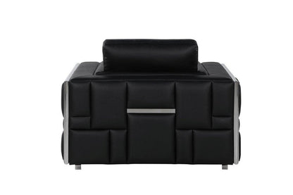 47" Black And Silver Top Grain Leather Club Chair HomeRoots