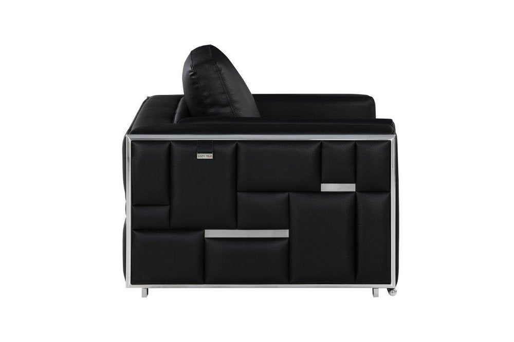 47" Black And Silver Top Grain Leather Club Chair HomeRoots