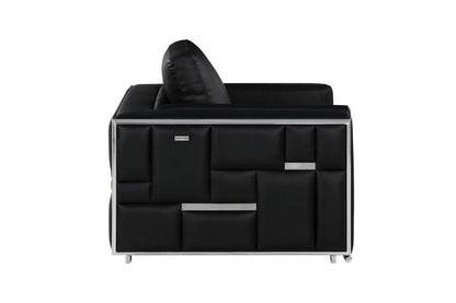 47" Black And Silver Top Grain Leather Club Chair HomeRoots