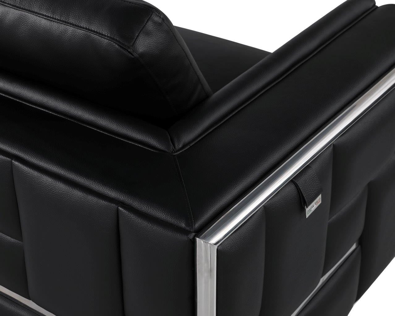 47" Black And Silver Top Grain Leather Club Chair