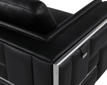 47" Black And Silver Top Grain Leather Club Chair HomeRoots