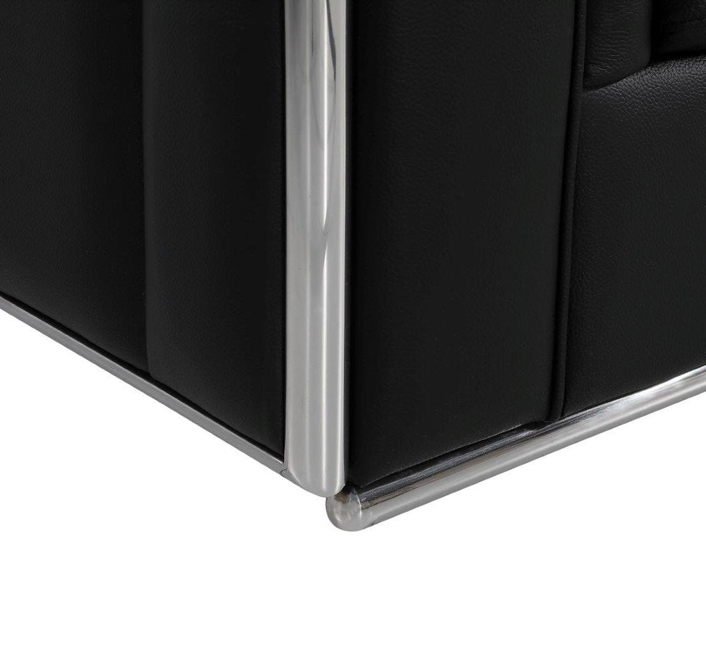 47" Black And Silver Top Grain Leather Club Chair HomeRoots