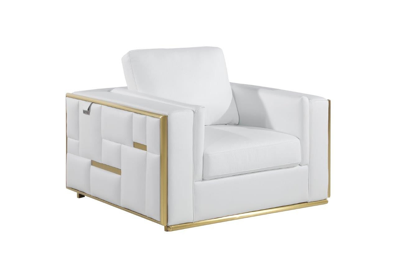 47" White And Gold Top Grain Leather Club Chair