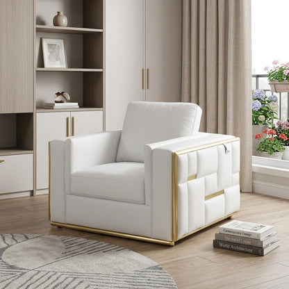 47" White And Gold Top Grain Leather Club Chair HomeRoots