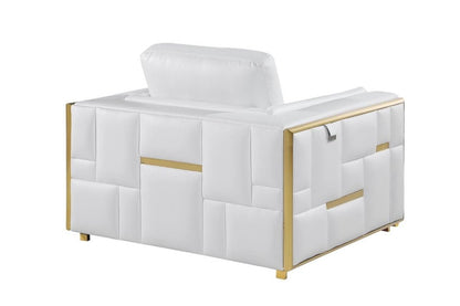 47" White And Gold Top Grain Leather Club Chair HomeRoots