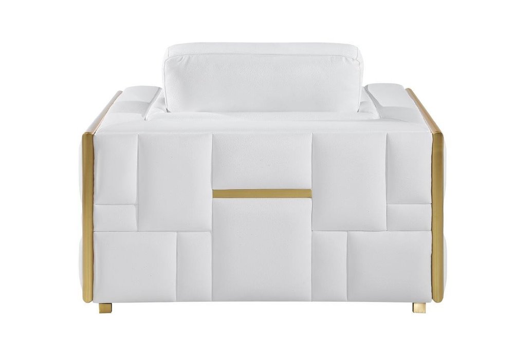 47" White And Gold Top Grain Leather Club Chair HomeRoots