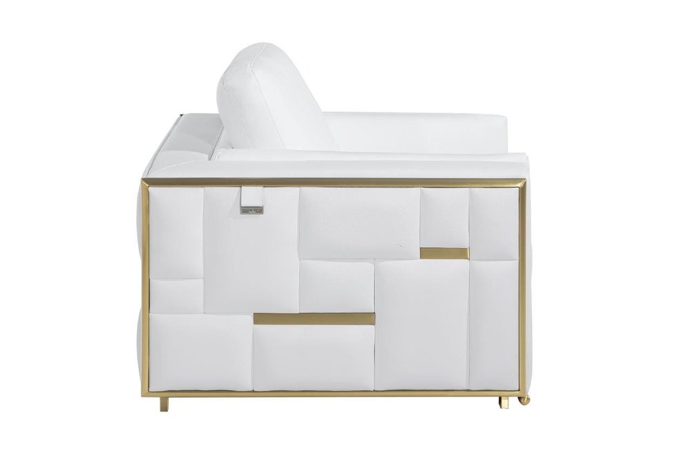 47" White And Gold Top Grain Leather Club Chair HomeRoots