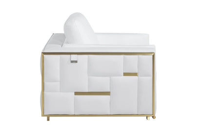 47" White And Gold Top Grain Leather Club Chair HomeRoots