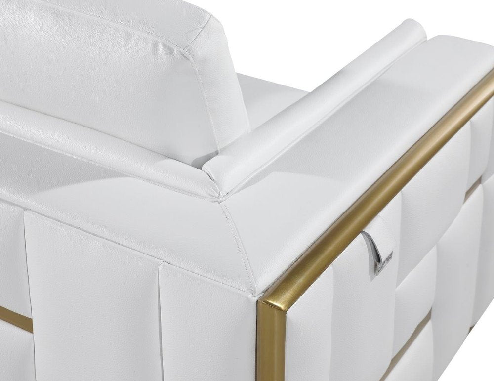 47" White And Gold Top Grain Leather Club Chair HomeRoots