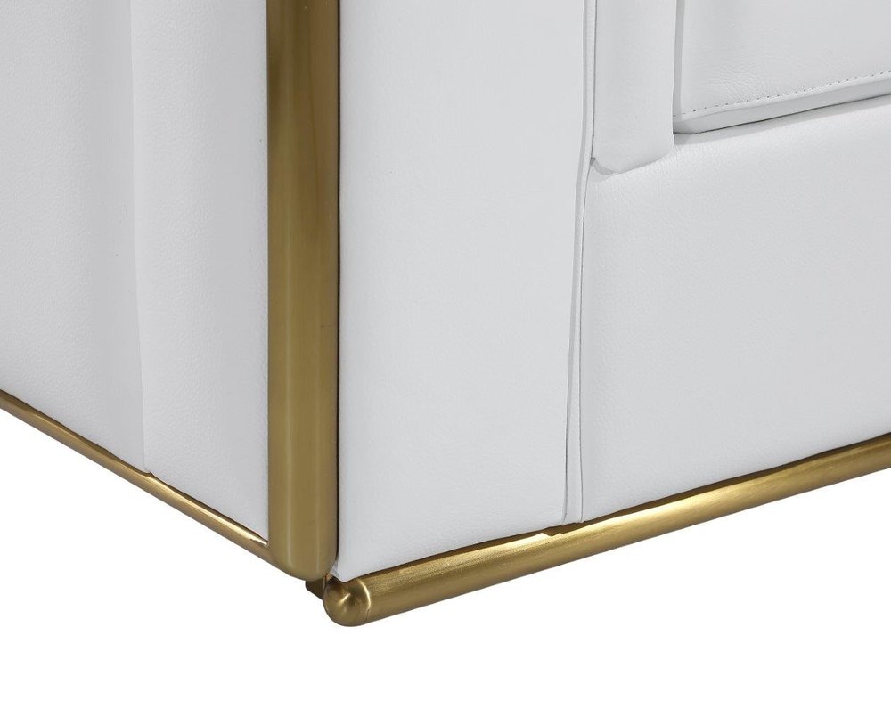 47" White And Gold Top Grain Leather Club Chair HomeRoots