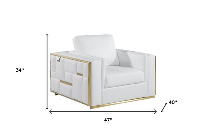 47" White And Gold Top Grain Leather Club Chair HomeRoots