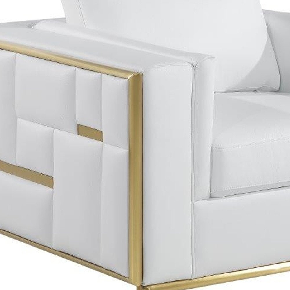 47" White And Gold Top Grain Leather Club Chair HomeRoots